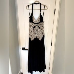 Nicole Miller Collection Black Plunge Gown Deep Neckline Floor Length Formal